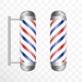 Realistic Barber pole. Two Glass barber shop poles